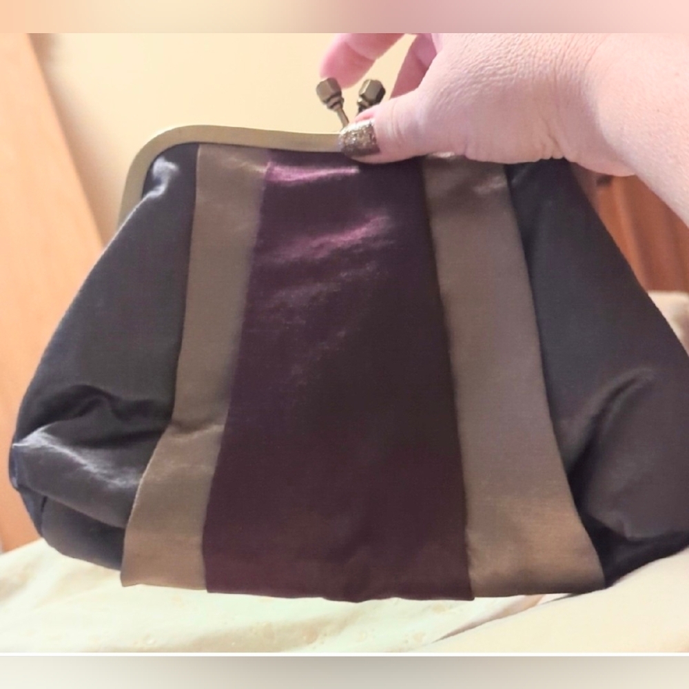 Vintage Bath & Body Satin Clutch  W/ Rhinestone Thumb Twists